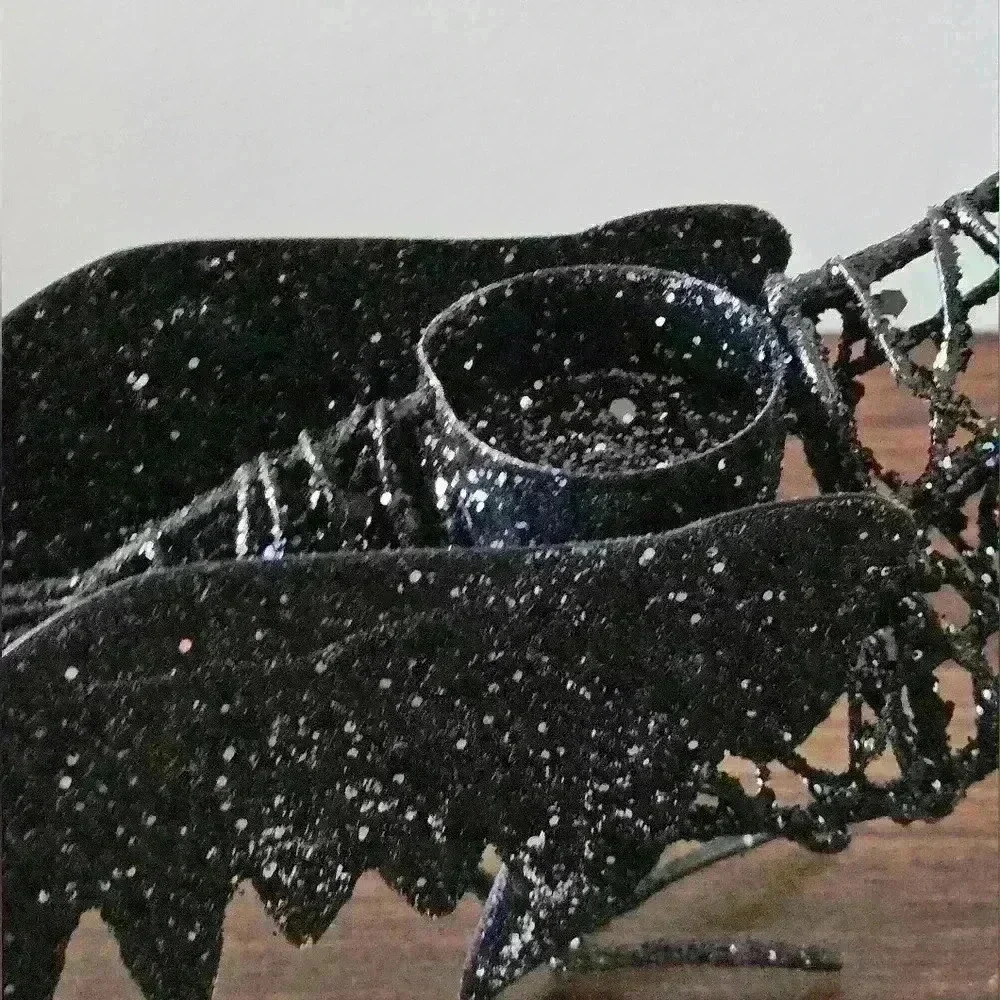 Pier 1 Metal Black Sparkly Raven Candle Holder and Box of Small Pumpkins